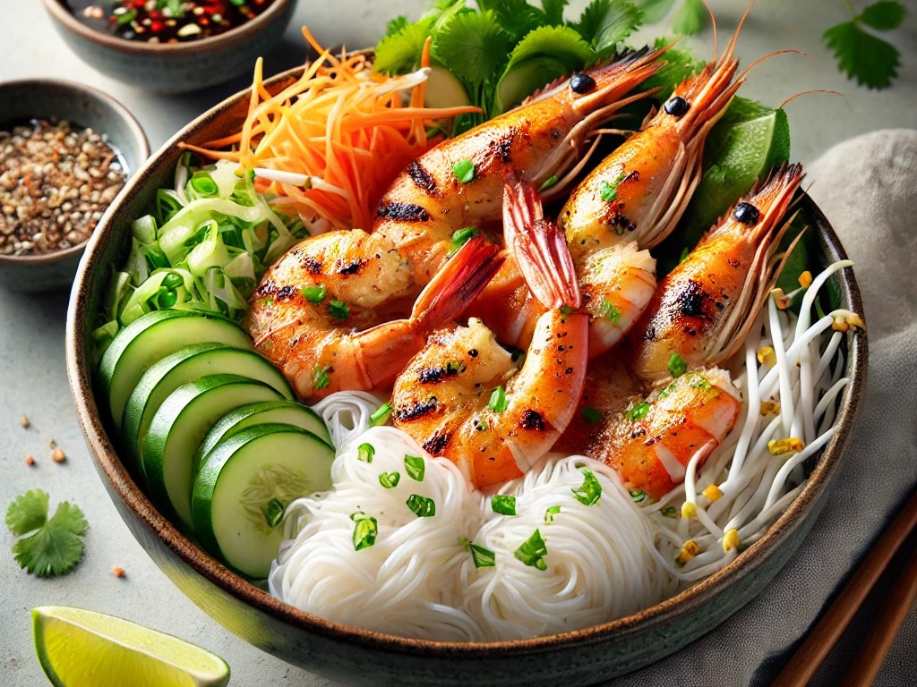 grilled shrimp rice noodle bowl